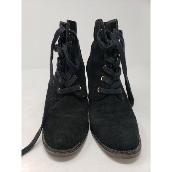 EUC Kate Spade New York Black Suede Wedge Ankle Boots Lace Up Booties Size 9M - Picture 1 of 8